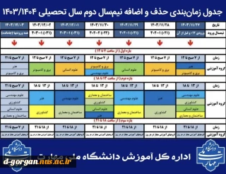 جدول زمانبندی نیمسال دوم بهمن 1403