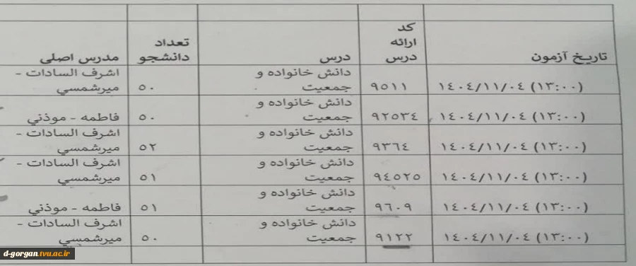 دانشجویان گرامی:برنامه امتحانی روز شنبه ۴ بهمن دانشگاه ملی مهارت دختران گرگان در سه نوبت ۸ ،۱۰:۳۰ و ۱۳ میباشد 2
